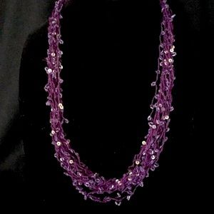 Bead and Sequin Purple String Chain Necklace
